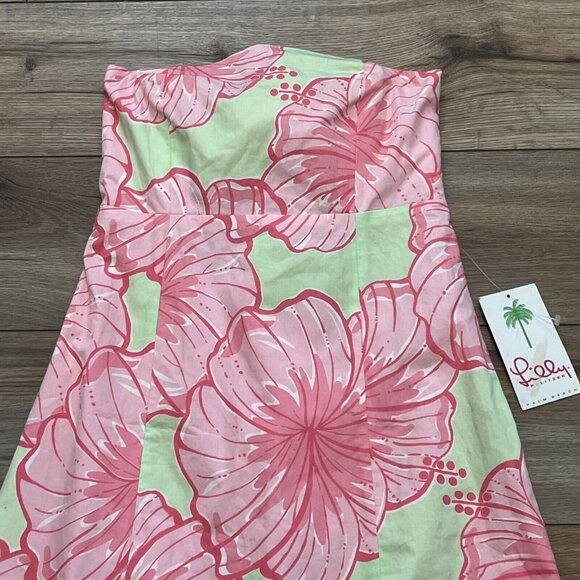 Women's Lilly Pulitzer Sabrina Dress SZ 6 Strapless Green Pink Floral VTG NOS - Picture 2 of 12